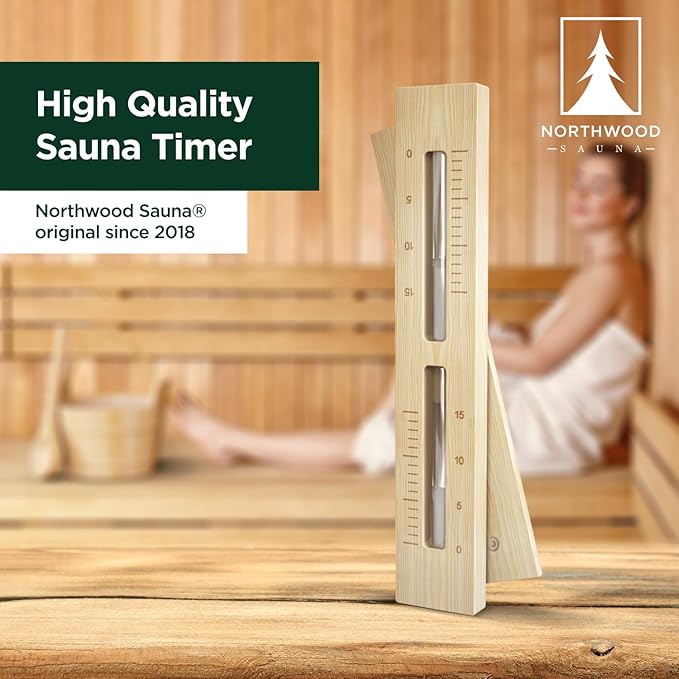 Sauna Sand Timer - Handmade from Finnish Pine Wood - Wall-Mounted Rotating 15-Minute Hourglass with White Sand