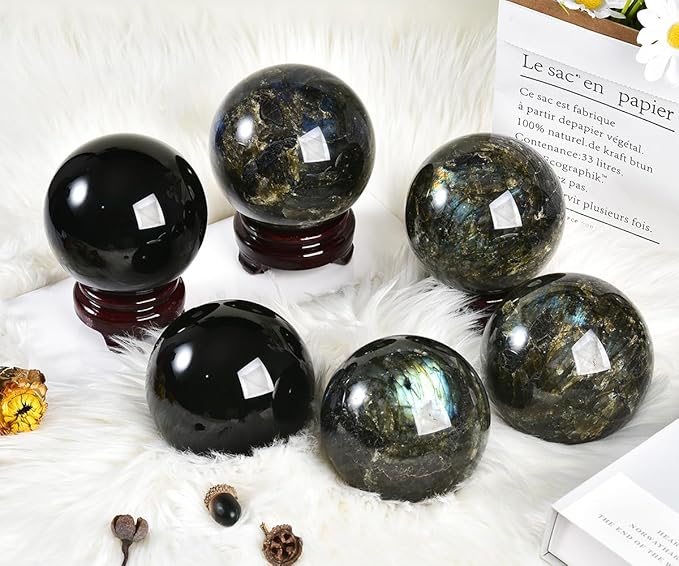 Labradorite Crystal Ball with Stand Large Crystals Sphere Decorative Ball Meditation Witchcraft Home Decor 90-100mm/3.5-3.9"
