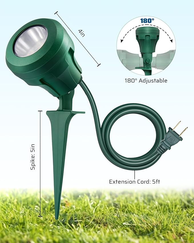 DEWENWILS Halloween 120V Spotlight Outdoor, 400LM Waterproof LED Spot Light with 3 Extra Lenses (Red Yellow Green), Landscape Lighting for Holiday, Trees, 5FT Extension Cord, UL Listed