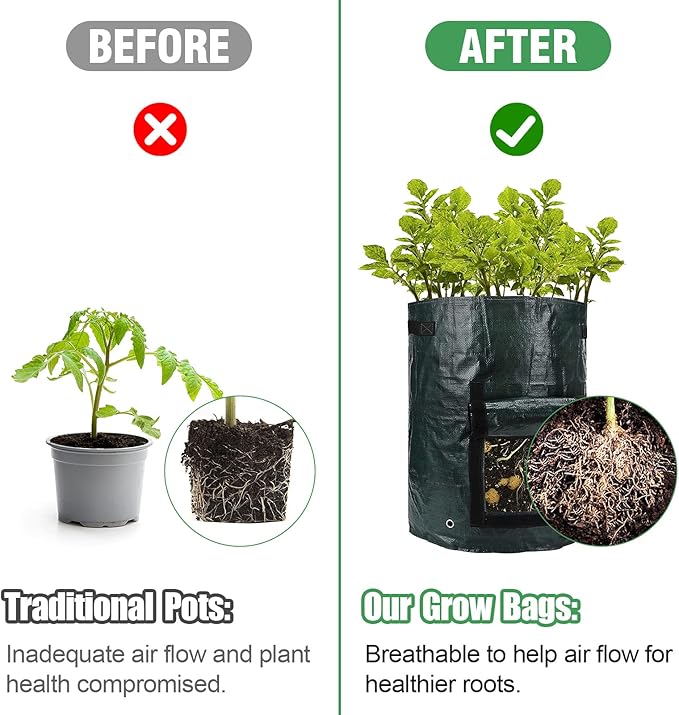 ANPHSIN 4 Pack 10 Gallon Garden Potato Grow Bags with Flap and Handles Aeration Fabric Pots Heavy Duty Vegetable Planter Bag for Tomato, Fruits