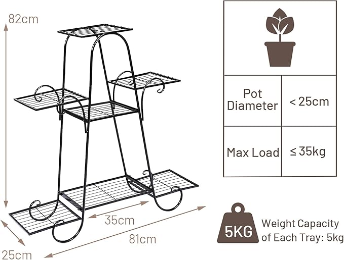 S AFSTAR 7 Tier Plant Stand, Parisian Style Garden Cart Stand, Multi-layer Mental Plant Stand, Plant Flower Pot Display Rack, Pot Holder for Indoor Outdoor Plant Stands for Patio Balcony (Black)