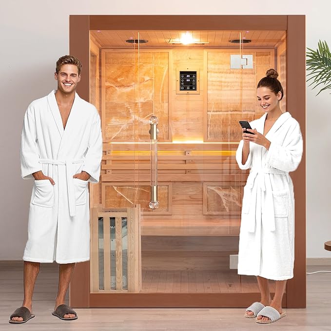 Smartmak Wood Home Steam Sauna, 2 or 3 Person Canadian Red Cedar Traditional Luxurious Wooden Indoor Spa Room, with 3.5 kw Heater, Bluetooth Speaker, Rocks, Water Bucket, Spoon, Lights