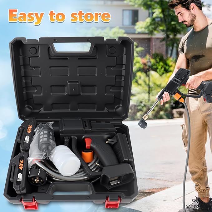 Cordless Pressure Washer,500PSI Portable Power Washer with 2 Battery&Charger & 6-in-1 Nozzle,16.4FT Drain Hose,Portable Pressure Washer for Car/Garden/Floor/Yard