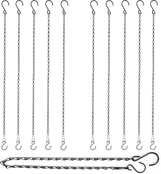 RIFNY Hanging Chains with Hooks, 10 Pieces 24 Inch Black Chain for Hanging Bird Feeders Planters Baskets Billboards Lanterns Wind Chimes Ornaments Outdoor/Indoor Use (24 inch 10pcs)
