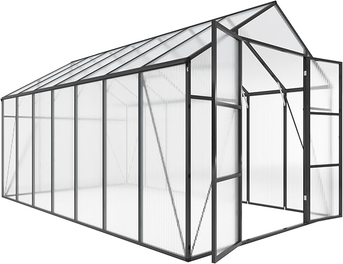 Greenhouse for Outdoors 8x14x7.8FT, Polycarbonate Greenhouse with Stronger Wind Protection and Roof Vent, Walk-in Large Aluminum Sunroom Winter Proof, Black