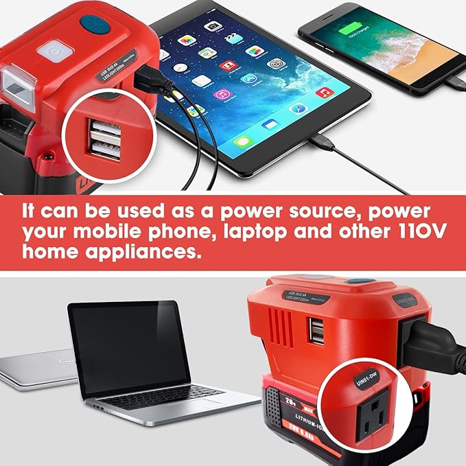 Power Inverter for Craftsman 20V Battery,150W Portable Power Supply Inverter DC 20V to AC 120V for Craftsman w/AC Outlet & LED Light (No Battery)
