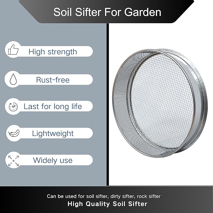 Soil Sifter 12" (3/8”Mesh Screen)-Sieve for Sand Rocks Dirt Compost