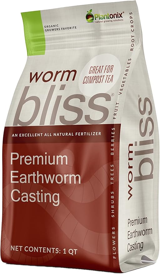 Worm Bliss (1 Qt) - Organic Worm Castings for Plants - OMRI-Listed Earthworm Castings Worm Fertilizer - Worm Castings Organic Fertilizer for Plants, Potting Soil, Garden Soil, & Seed Starter Soil
