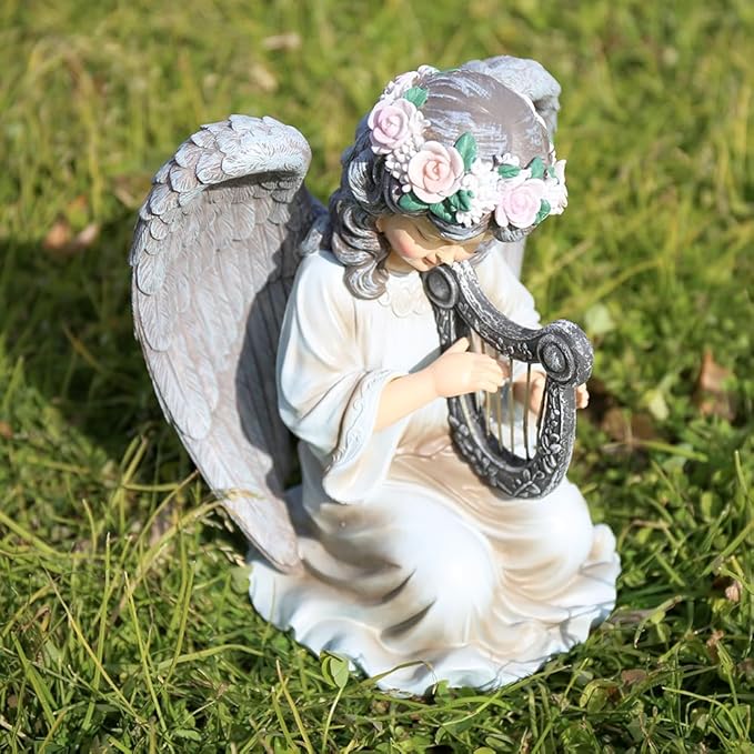 Solar Garden Statues Outdoor Angels Lights, Unique Housewarming Garden Gifts for Women Mom Wife Grandma and Sisters,Cute Angels Sculpture Decoration for Patio, Terrace, Balcony, Lawn