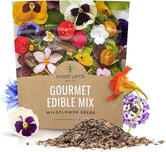 Wildflower Seeds Edible Flowers Mix - 1 Ounce Over 7,000 Open Pollinated Annual and Perennial Seeds