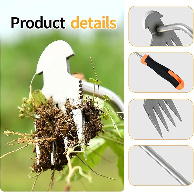 Weed Puller Tool,2025 New Garden Weeder Tool Stainless Steel Hand Weeder Tool,4 Teethes Dual Purpose Weed Remover Tool Weeding Tools for Gardening (Rubber Handle)