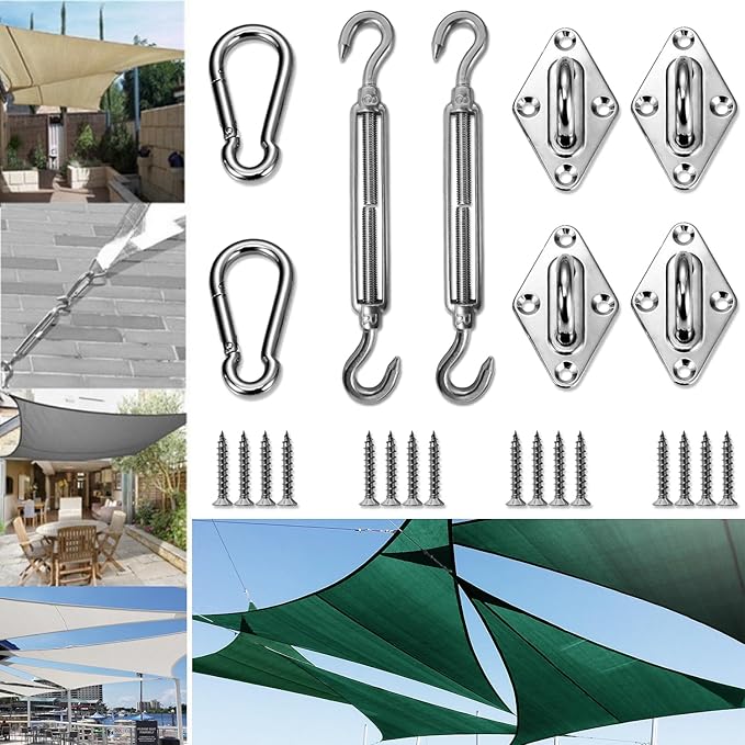Sun Shade Sail Hardware Kit - 8 Inch Stainless Steel Sunshades Canopy Installation Kit Install Outdoor Rectangle Heavy Duty Shade Sails for Deck Garden Lawn Patio