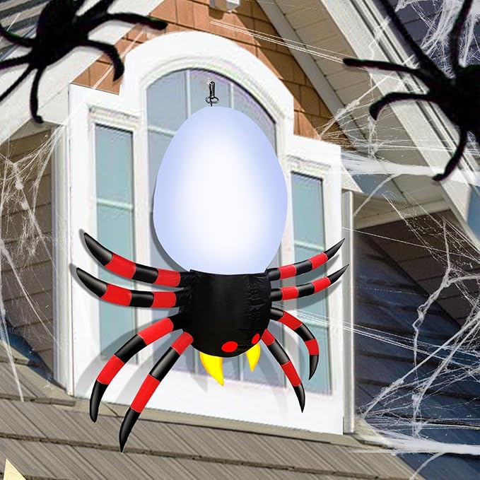 4 Ft Inflatable Halloween Window Decoration, Blow Up Spider Climbing on Window Built-in 6 Color Changing Lights, Halloween Decor for Porch Outdoor Home Party Yard Garden Lawn Holiday Party