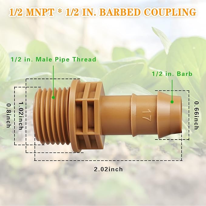 1/2 Inch Threaded Drip Irrigation Male Adapter:Drip Irrigation Universal PVC Adapter 1/2" Male Pipe Thread (MNPT) x 1/2" Barb Coupling Swing Pipe Irrigation Fittings (10 Pack)