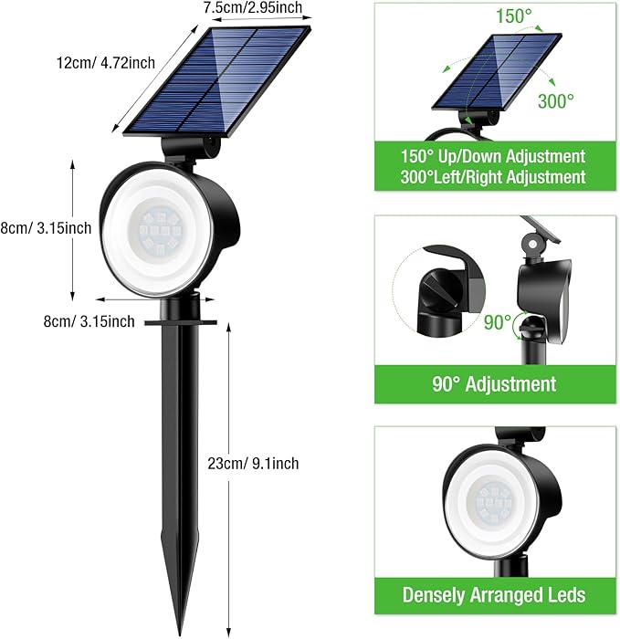 nipify 4 Pack Solar Spot Lights Outdoor Waterproof, Solar Spotlight Light for Outside Yard Landscape Lighting Pathway Lights Wall Auto On/Off, RGB