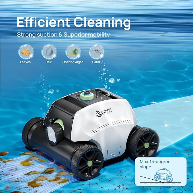 (2025 Upgrade) Cordless Robotic Pool Vacuum for Above Ground Pools, 130-Mins Runtime Pool Cleaner with Self-Parking & 1300 Sq. Ft Coverage, Powerful Suction & 6600mAh (White&Green)