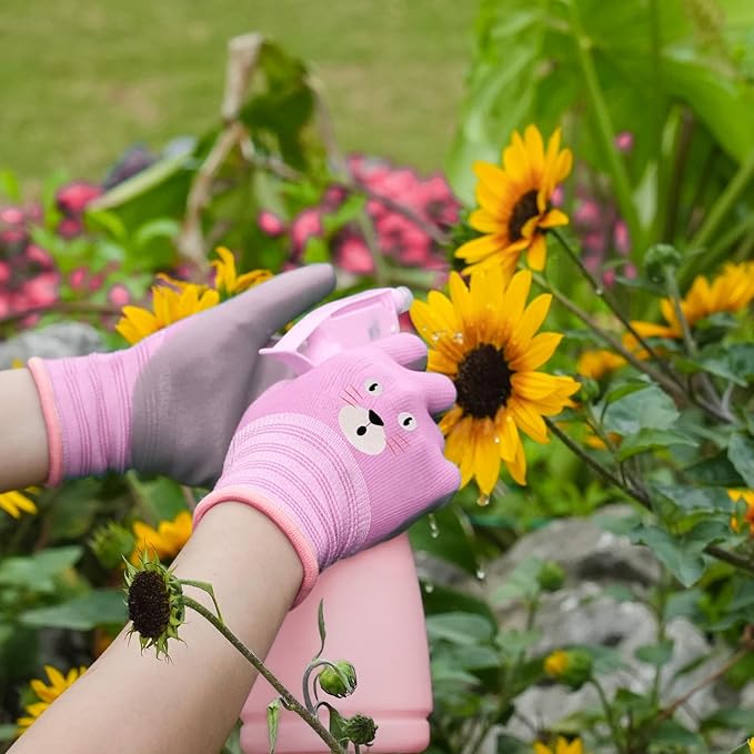 ANDANDA Kids Gardening Gloves, Nitrile Coated Children Yard Work Gloves with Grip, Suitable for Toddlers, Children, Girl, Boy