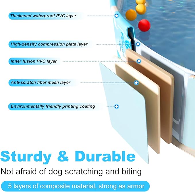 Foldable Swimming Pool for Kids 63"x18" Hard Plastic Portable Dog Pool Anti-Slip Collapsible Pets Bathtub Kiddie Pool Indoor Outdoor Backyard (Beach Party 63'')