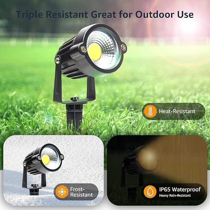 SHOYO Outdoor Spotlights with Timer, Yard Spot Lights 5W 120V Colored RGB LED Landscape Uplights Memory Dimmable with Spiked Stand for Flags Lawn Porch Halloween, 4 Lights