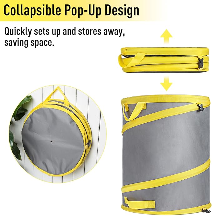 JARDINEER 30-Gallon Collapsible Trash Can for Camping Garbage, Pop Up Garden Bag Resuable, Lawn Set include Yard Waste Container, Leaf Scoops and Gloves