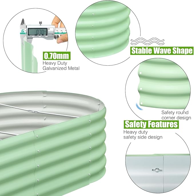 SnugNiture Galvanized Raised Garden Bed, 6x3x1.5ft Oval Metal Planter Box for Planting Outdoor Plants Vegetables