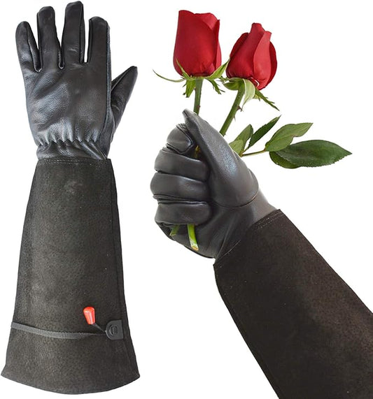 Gardening Gloves, Professional Puncture Proof Gloves for Rose Pruning & Cactus Trimming, Long Leather Garden Gloves Gifts for Women & Men- Full Grain Pigskin (Thorn Proof) (Large, Black)
