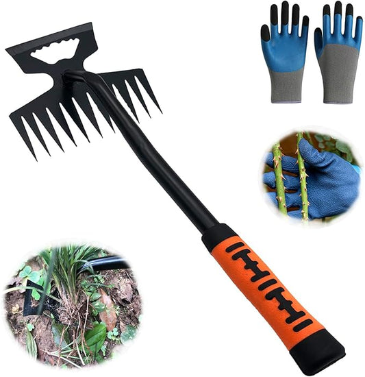 Weed Puller Tool, Artifact Garden Tools, 2024 Upgraded Uprooting Weeding Tool with Gloves, Manganese Steel Weed Remover Tool for Garden, Farm Weeding and Planting (11-Teeth)
