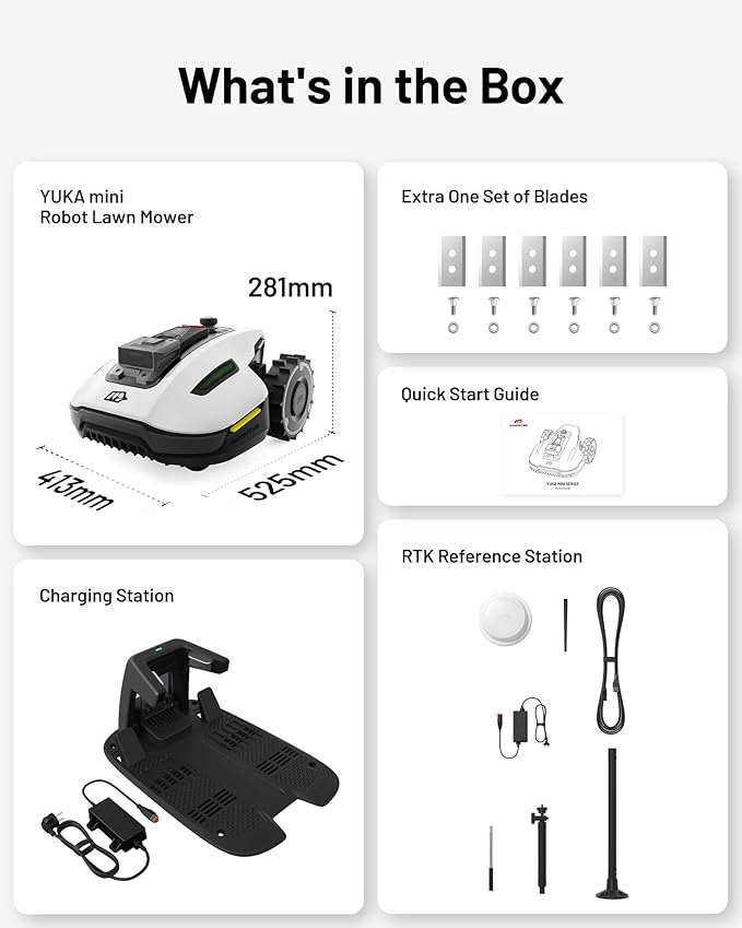 Mammotion YUKA Mini 500 Robotic Lawn Mower for 0.12 Acre, Max. 0.25 Acre, Ultrasense AI Vision+ RTK Positioning, Auto Mapping, App Control, 50% Slope, Perimeter Wire Free, 15 Mowing Zones Management