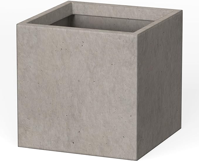 Kante 10 Inch Square Concrete Planter for Outdoor Indoor Home Patio Garden, Large Plant Pot with Drainage Hole and Rubber Plug, Weathered Concrete