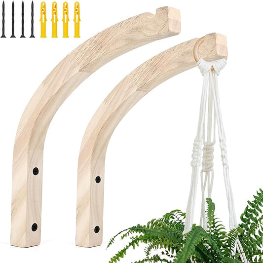 Macrame Plant Hanger for Indoor Hanging Plants, Hanging Planters for Indoor Plants, 2 Pack Wooden Wall Mounted Hanging Plant Bracket Hooks for Flower Pots Lanterns Wind Chime Light, Decoration
