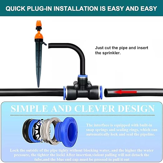 New drip Irrigation kit, Automatic Garden Watering System, Quick Connector and 360-degree Bending Dropper atomizing Copper Nozzle, Garden Plant Lawn Courtyard Watering System. (emitters with Piles)