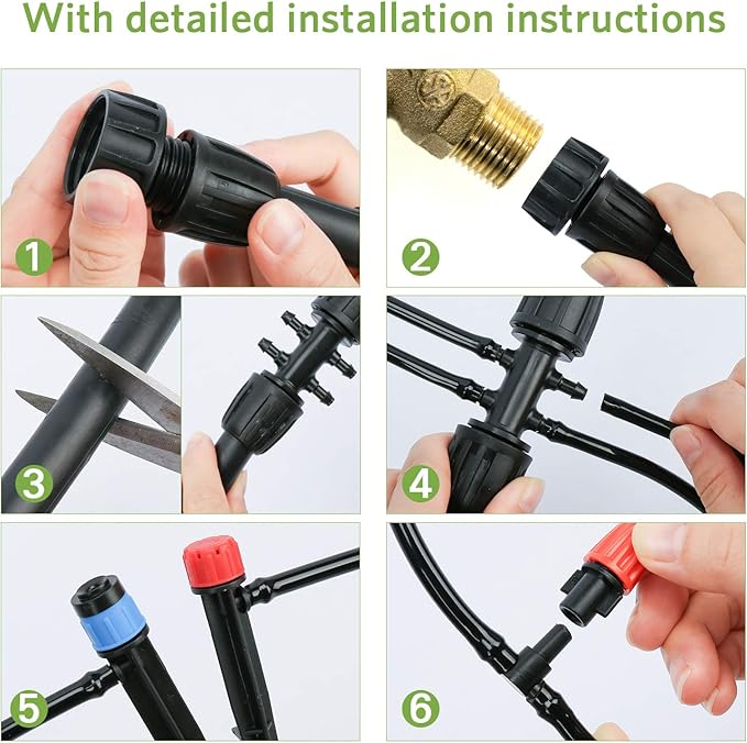 MIXC 226FT Greenhouse Micro Drip Irrigation Kit Automatic Irrigation System Patio Misting Plant Watering System with 1/4 inch 1/2 inch Irrigation Tubing Hose Adjustable Nozzle Emitters Barbed Fittings