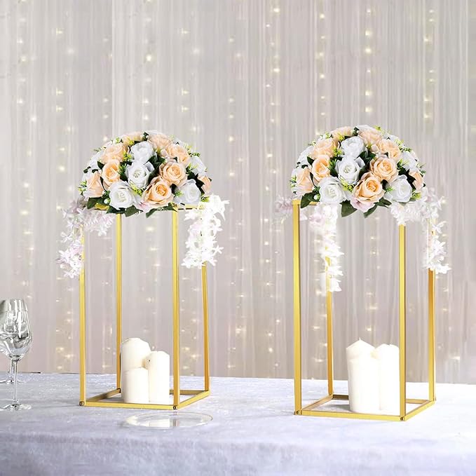 Cylinder Stands for Parties & Plants,2pcs Gold Square Wedding Flower Pedestal Stands for Centerpieces, 15.7 inch