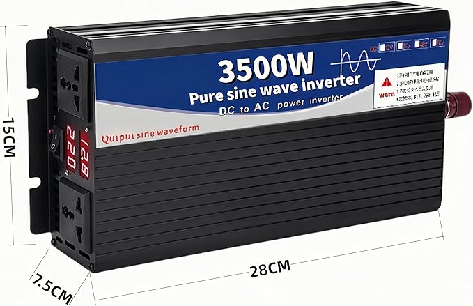 3500 Watt Power Inverter 72V DC to 220V AC Converter, RV Inverter, LED Display with 2 AC Outlets Dual Fans Radiating, for RV, Camp and Home, Electric Tool Pure Sine Wave Inverter (220V, 3500W 72V)