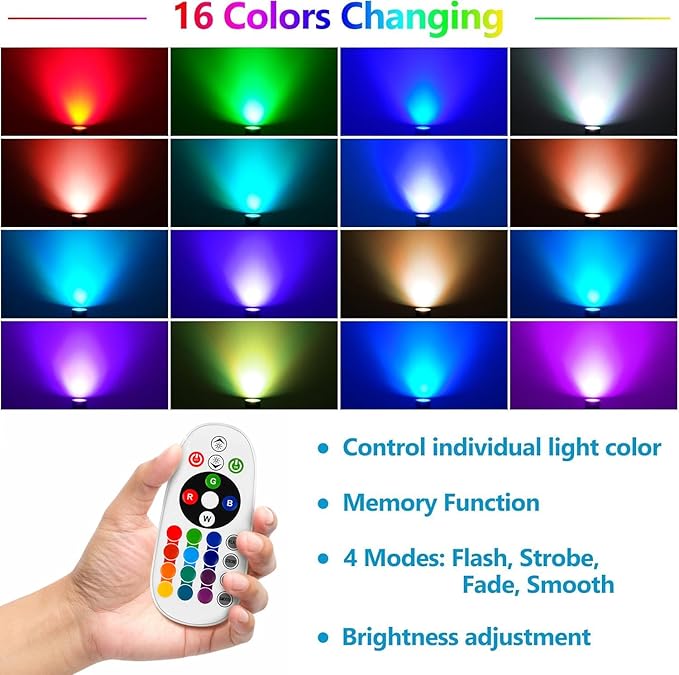 RGBW Color Changing Landscape Lighting,12V Low Voltage Landscape Lights Spotlights with Transformer Remote Control Decorative for Garden, Yard, Lawn, Pool, 50ft Cable(8 in 1)