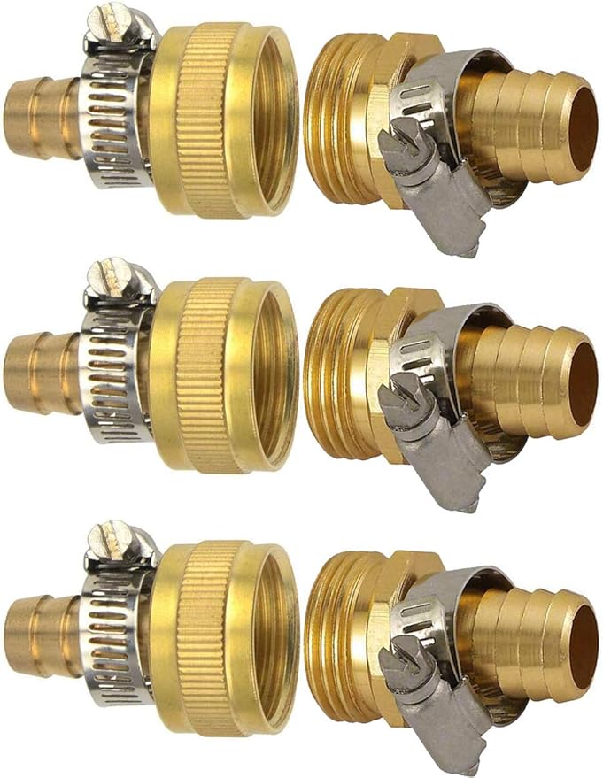 YOUHO Garden Hose Adapter 3/4" Drip Irrigation Tubing to Faucet - Reusable Connector Fittings for Most Rain Bird, Orbit, Dig, Toro 3/4 Tubing x 3/4" GHT Garden Hose Repair kit(3Sets)