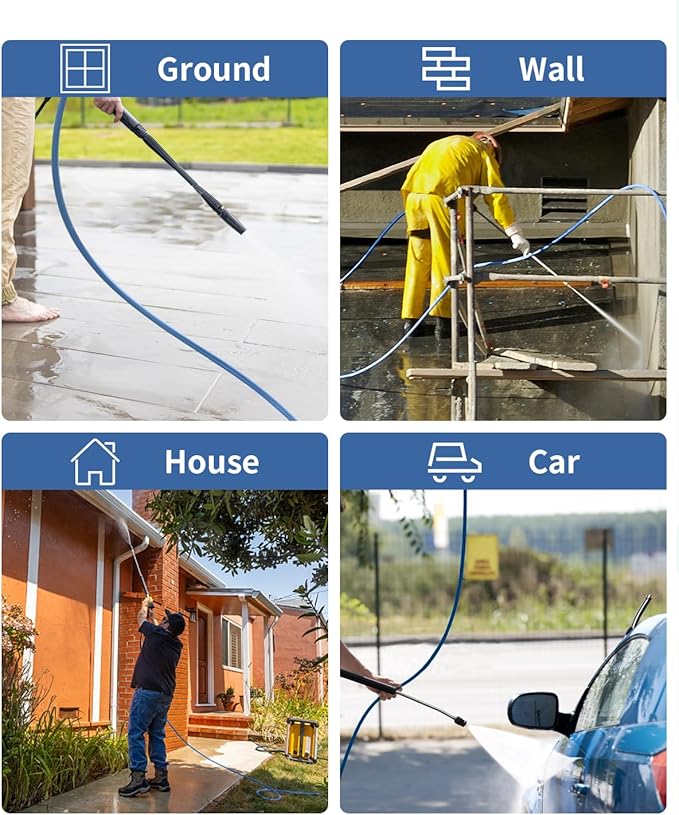 Pressure Washer Hose 150FT 3/8" for Cold and Hot Water 212°F, with Swivel Quick Connect, 4500PSI Kink Resistant Grade Steel Wire Braided, Power Washer Hose With 2pcs M22-14mm Adapter