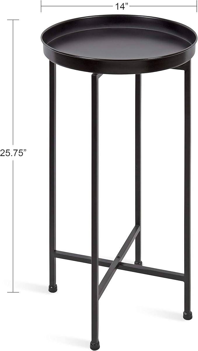 Kate and Laurel Celia Round Metal Foldable Accent Table with Tray Top, Black