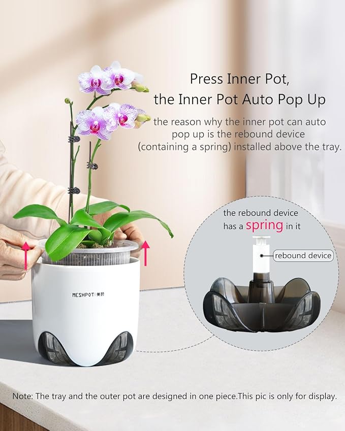 4 inch Orchid Pots with Holes for Repotting,Set of 1,Double Layer Plastic Imitate Ceramic Orchid Planter Provide Good Air Circulation,Clear Orchid Pot Match Decorative Orchid Container