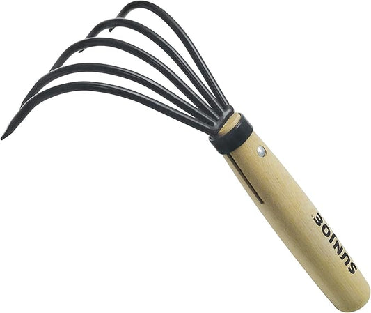 Nisaku by Sun Joe NJP555 Kumade Gohondume 5 Tine Claw Rake and Cultivator 4.75-Inch Width, Japanese Carbon Stainless Steel Prongs