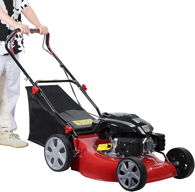 Lefitap Self Propelled Gas Lawn Mower, 141cc 4-Stroke Gas Engine Weed Eater with 20" Blade, Walk-Behind Cordless Push Lawn Mowers Tractors with 50L Grass Tank, 2850RPM Red