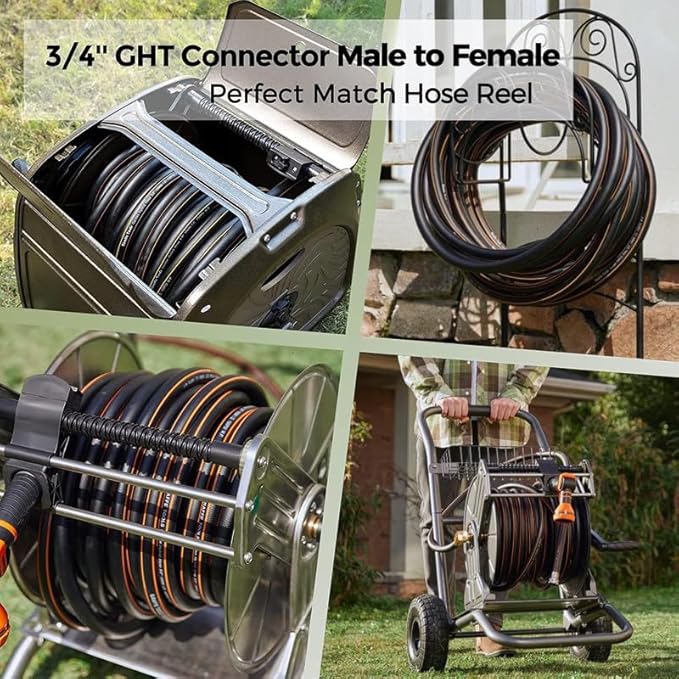 Giraffe Tools Leader Hose 12ft x 5/8", Custom Length, Heavy Duty, No Kink, Flexible, Rubber Garden Hose, Leakproof Water Hose with Male to Female Fittings, 600 Burst PSI