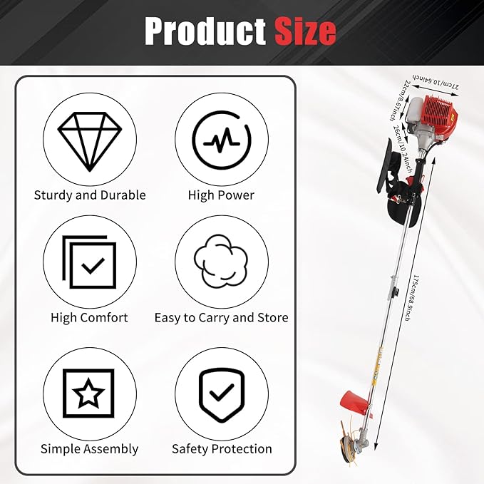 2 Stroke 43cc Gasoline Weed Trimmer Brush Cutter Lawn Edger Grass Weed Eater, Gas Weed Trimmer Gas Weedeaters Grass Trimmer Cordless Gasoline Power w/ 2 Blade Heads