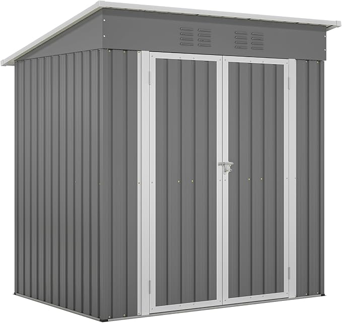 6x4 FT Shed Outdoor Storage Metal Large Garden Tool Sheds with Lockable Doors Floor Frame Shed-Roof Waterproof Steel Utility Equipment Sheds for Backyard Patio Lawn Poolside, Grey