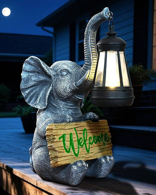 KVR Solar Elephant Garden Lights, Outdoor Welcome Statue Decor for Patio Yard, Birthday Gift for Women Mom Grandma (2025 New Gift Ready) (Green)