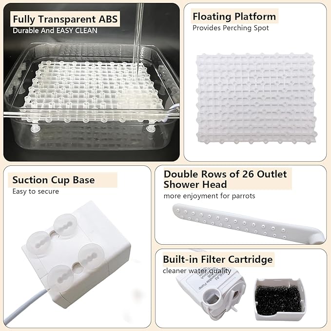 kathson Parrot Bathtub with Pump,Large Automatic Bird Bath Shower Fountain,Parakeet Bath Tub with USB Electric Water Cycle,Bathing Container for Cockatiel,Cockatoo,Lovebird,African Grey,Conure,Budgie