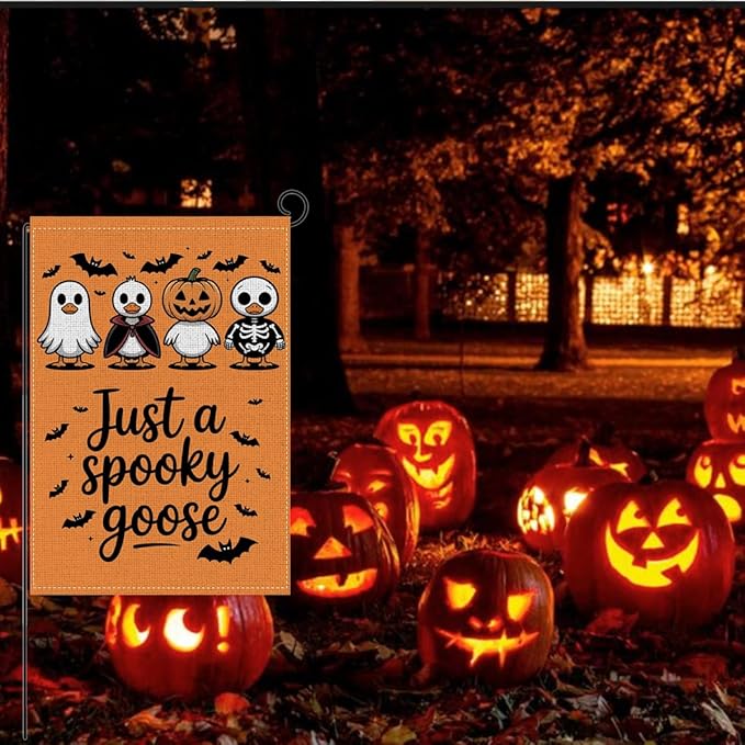 HTBIG Funny Halloween Goose Decor, Just a Spooky Goose Garden Flag, Cute Horror Garden Flag 12x18 inch, For Halloween Holiday Yard Outdoor Decorate