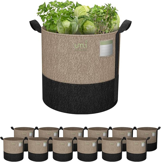 UMIG 12 Pack 20 Gallon Grow Bags, 300G Thick Non-Woven Fabric Cloth Smart Planter Pots with Handles, Black Camel Large Outdoor Garden Bags for Plants, Vegetable, Flowers
