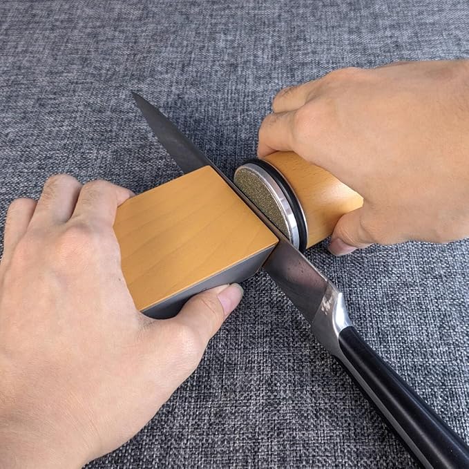 Beige Rolling Knife Sharpener, Rolling Sharpener Tool for Kitchen Knives - Knife Sharpener Kit Offers 15, 20, 18, & 22 Degree Sharpening