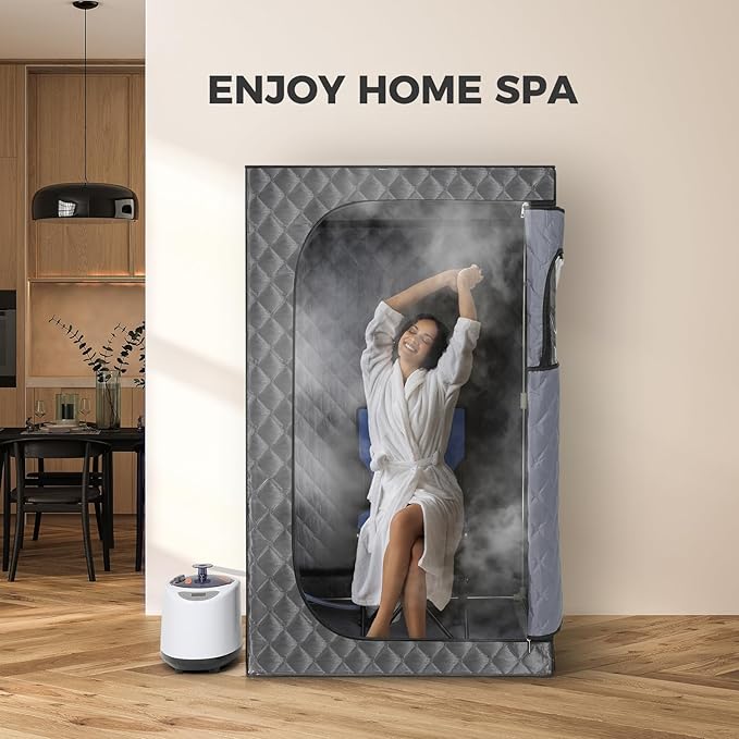 Upgraded Version Portable Sauna for Home Full Body Personal Sauna Steam Sauna Tent at Home Spa with 2.6L 1000W Steam Generator, 90 Minute Timer, Foldable Chair, Remote Control, Sauna Box(Grey)
